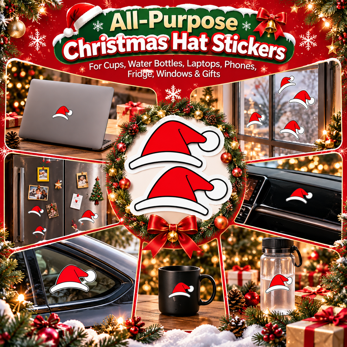 Christmas Santa Hat Car Decal Set