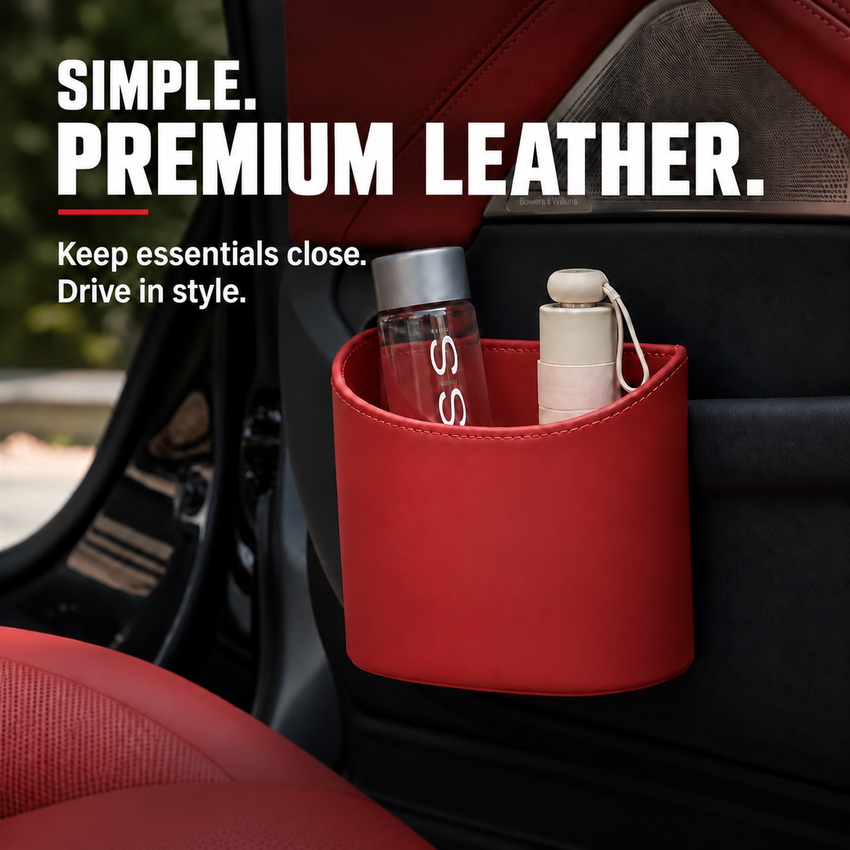 Leather Car Door Cup Holder – Wide‑mouth Opening, Easy Reach for Drinks & Phone