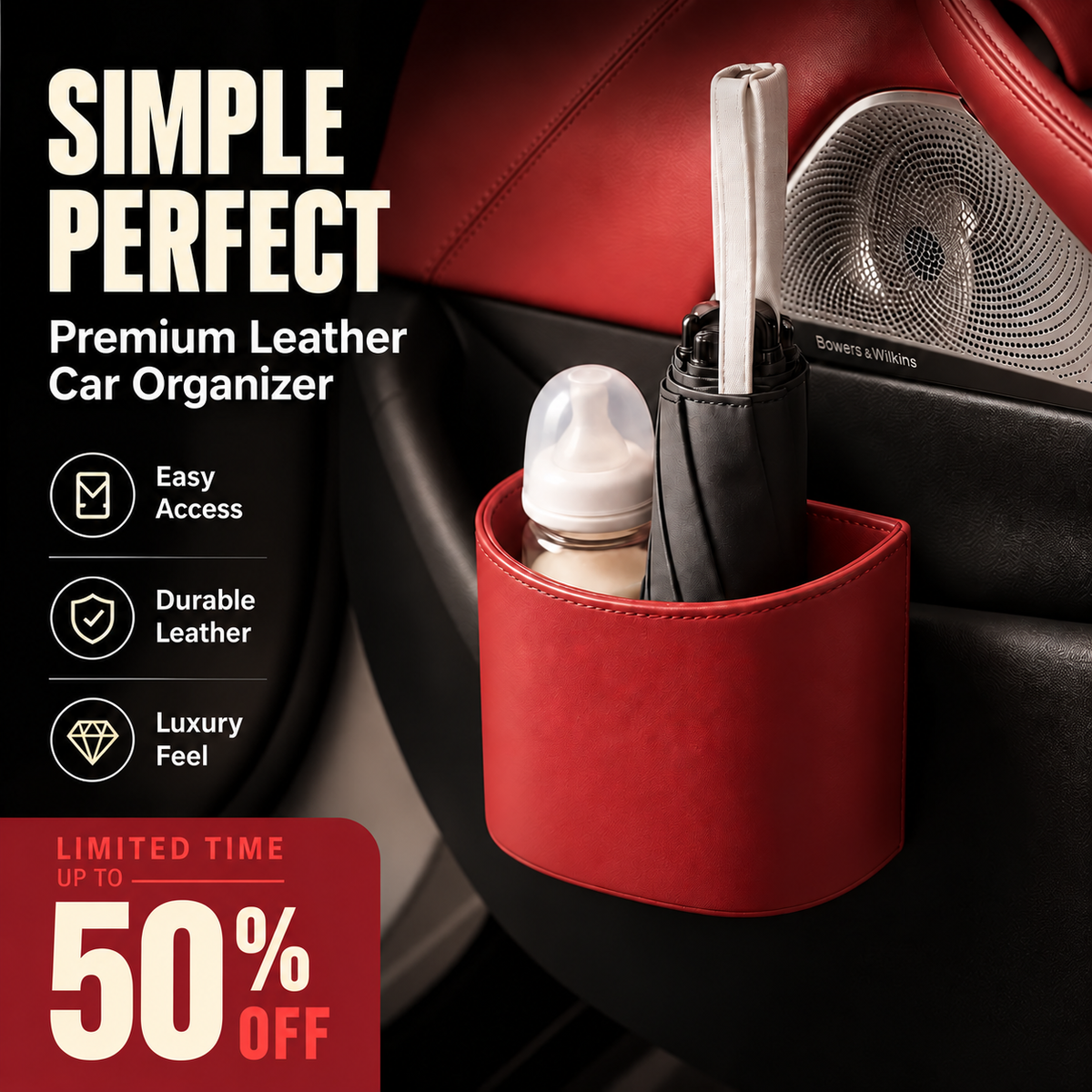 Leather Car Door Cup Holder – Wide‑mouth Opening, Easy Reach for Drinks & Phone