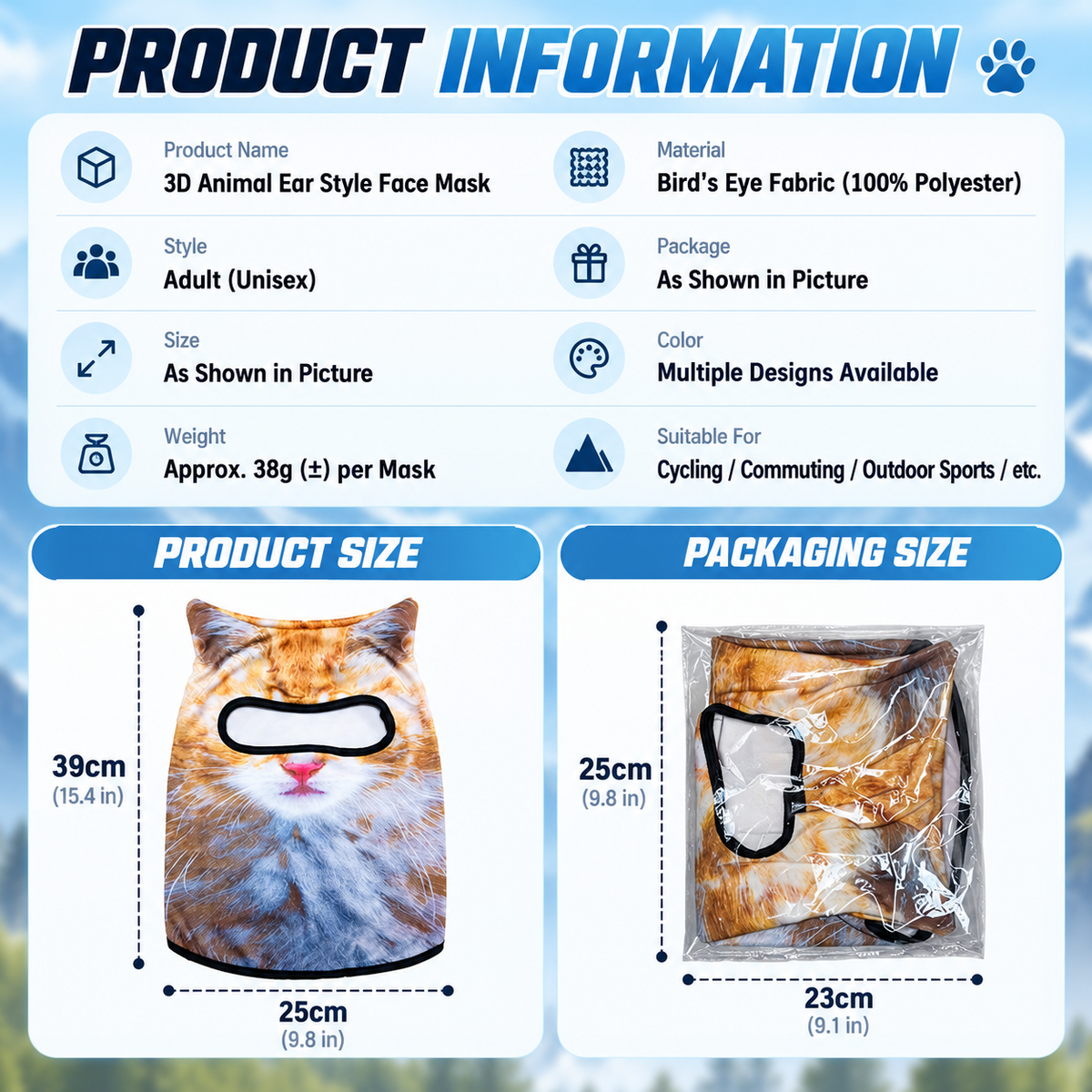 3D Animal Full-Coverage Sun Mask