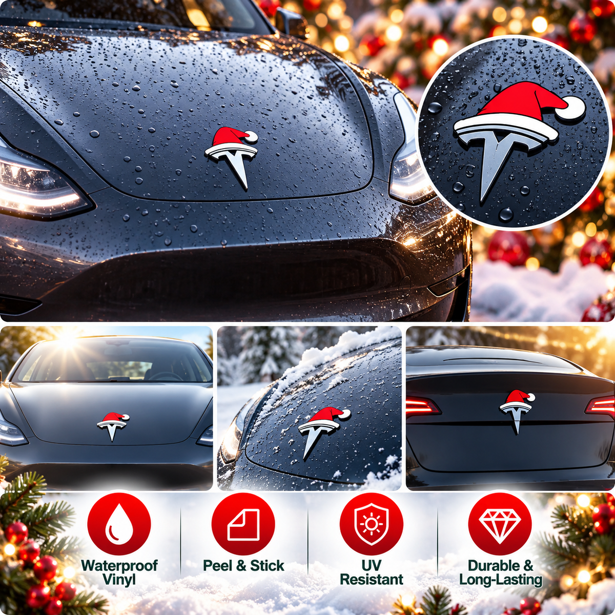 Christmas Santa Hat Car Decal Set
