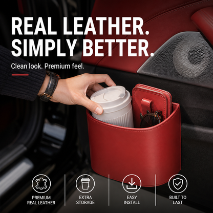 Leather Car Door Cup Holder – Wide‑mouth Opening, Easy Reach for Drinks & Phone