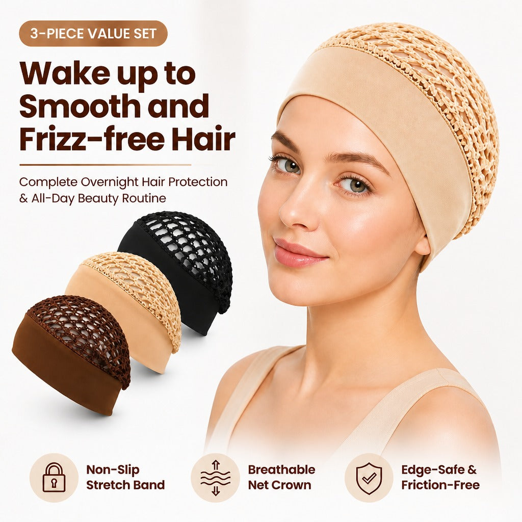Stretchy Wide-Edge Sleeping Cap Set - For Beauty & Hair Care (3 Pieces)