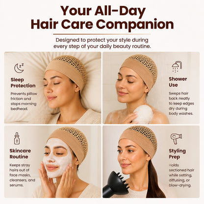 Stretchy Wide-Edge Sleeping Cap Set - For Beauty & Hair Care (3 Pieces)