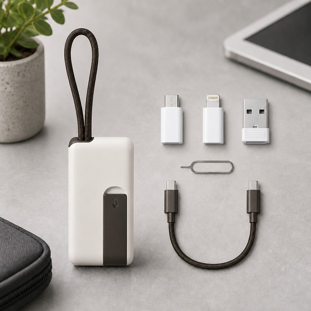 Universal Compact Travel Tech Kit – ⚡⚡ Fast Charging, 480Mbps Data Transfer, Adapters, Card Storage & Phone Stand
